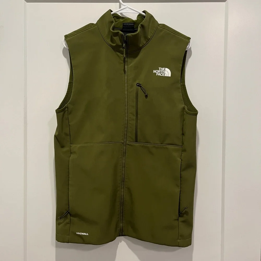 The North Face Mens WindWall Softshell Vest Olive Green Small Full Zip 3590